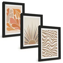 BILDER SET 3er Set - 20x30 cm Schwarzer Rahmen - Sonnen-Boho-Pastelltönen