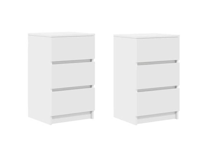 KUPTYERFG Nachttisch 2er Set mit 3 Schubladen Weiß 39x35x65 cm Kompatible Beistelltische im 2er Set fürs Schlafzimmer mit viel Stauraum, pflegeleichter Oberfläche und Wandsicherung.