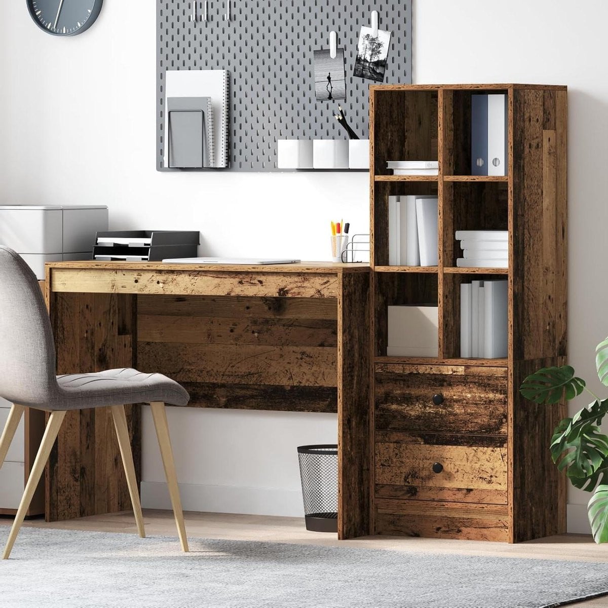 Compact bureau met opbergruimte en krasbestendig oppervlak in old wood look
