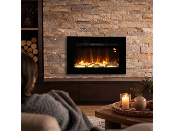 HOMCOM Cheminée Électrique 60cm Murale 1800W Flamme Réglable