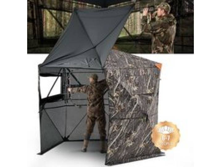 VEVOR Affût de Chasse Transparent sur 5 Côtés pour 6-7 Personnes, Tente de Camouflage Portable avec Sac de Transport, Cache de Chasse à 288 Degrés, avec Porte Silencieuse à Fermeture Éclair et Fenêtre