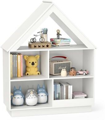 Costway 3-Tier House-Shaped Toy Storage Organizer with Open Shelves-White