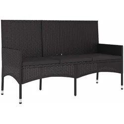 vidaXL Gartenbank 3-Sitzer mit Kissen Schwarz Poly Rattan