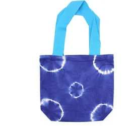 Natural Tye-Dye Cotton Bag (8oz) - 38x42x12cm - Blue Rings - Blue Handle
