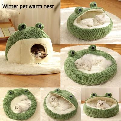 Inspired Finds Frog Shaped Plush Pet Nest Cozy Dog And Cat Den stereoscopic Fossa s Within 10 Pounds