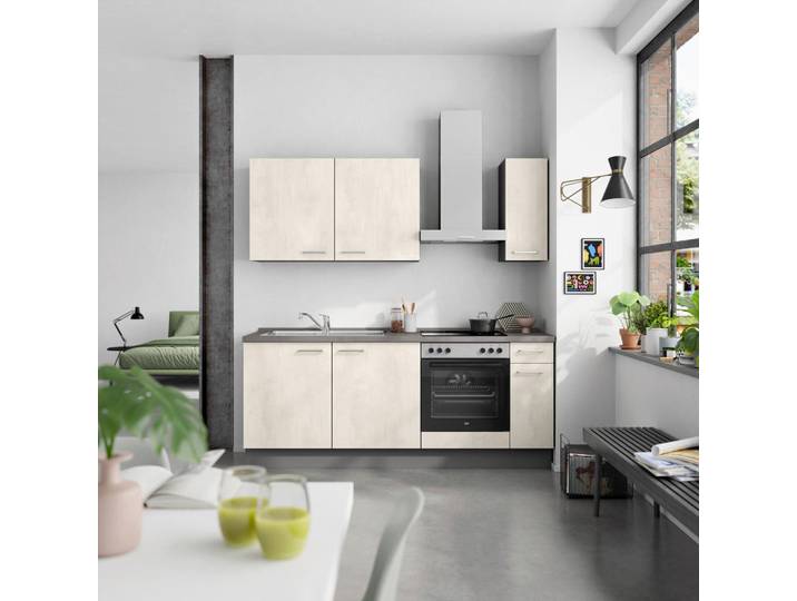 Küchenleerblock, Weiß & Schiefer, 210 cm, Metall, 1 Schublade, Modern, Nobilia