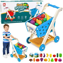 Einkaufswagen für Kinder, Einkaufszubehör, blau, 26-teilig.