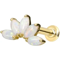 14 Karat Gold Labret mit Innengewinde LOTUSBLÜTE + SYNTHETISCHE OPALE