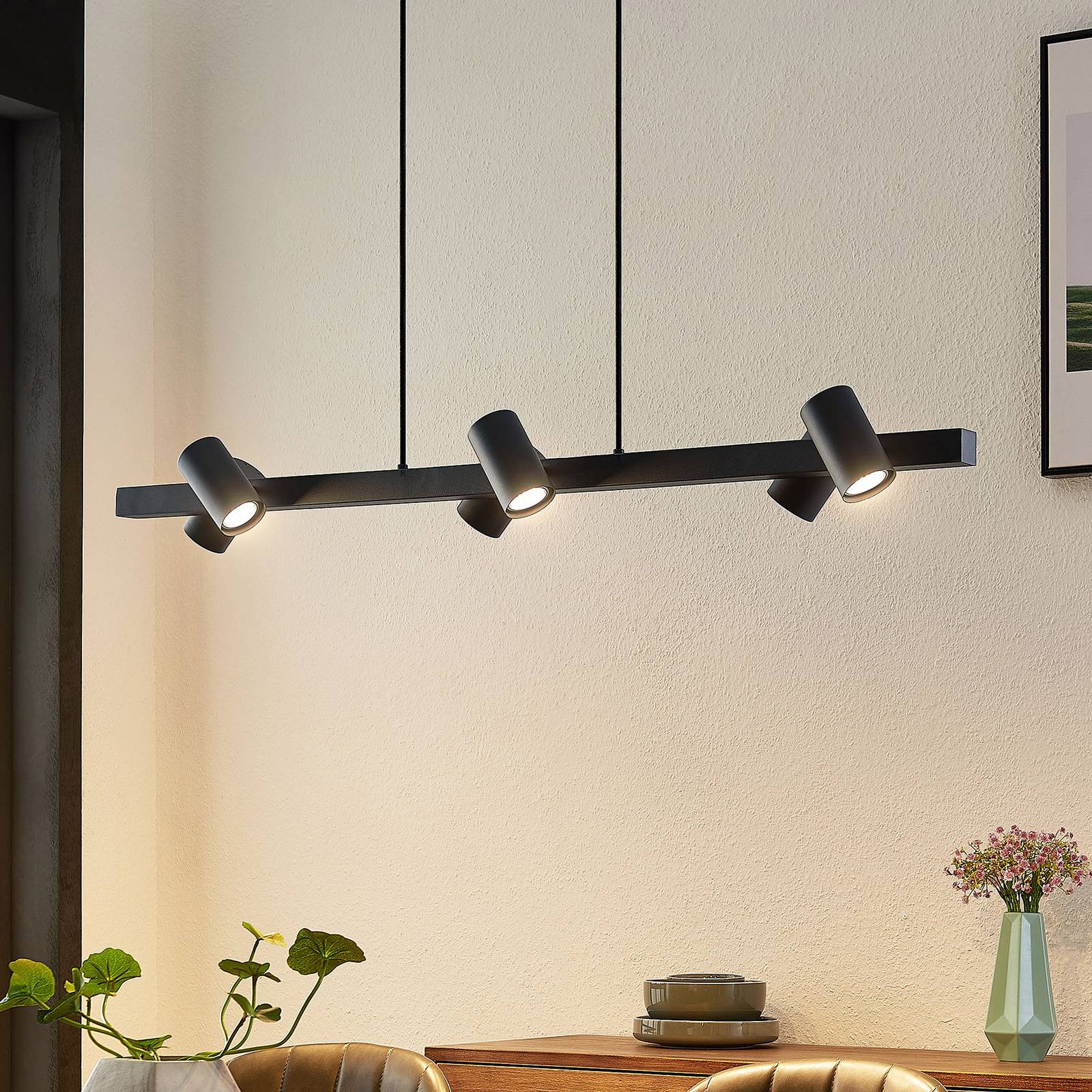 Pendant Light Savoli Lindby, dimmable, Black, Living / Dining Room, metal, Modern, Ceiling Light