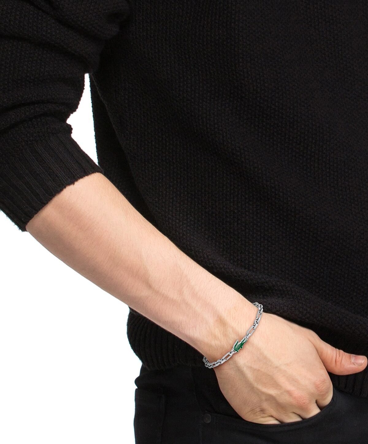 Armkette LACOSTE "ARTHOR", edelstahlfarben, grün, Armbänder, Damen, 19cm, Edelstahl, Armkette