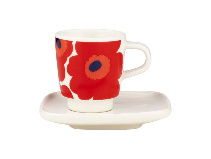 Marimekko Tasse à espresso Unikko avec soucoupe 2 pièces White-red-blue