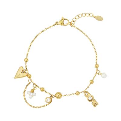 Charm-Armband ADELIA´S "Armband Charmarmband mit Herz- und LOVE-Anhängern, 16 cm", goldfarben, Armbänder, Damen, yehwang_16, Stahl, Charm-Armband, stylisch mit Herz- und LOVE-Anhängern