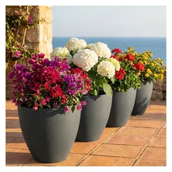 Ethick, Blumentopf, 4er-Set Blumentopf Rund 38cm, Graphit – Grosses Pflanzgefäss für Aussen und Innen (38 x 32 cm)