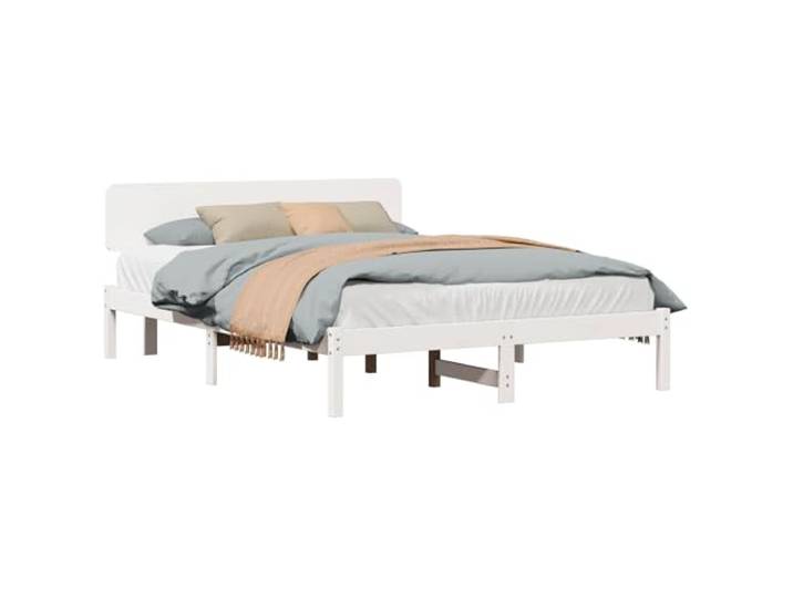 Massives Kiefernholz Modernes Minimalismus Bettgestell Weiß 150 x 200 cm Bettgestell mit Kopfteil Massives Kiefernholz Weiß 150x200 cm Stabiler Lattenrost Modernes Design Schlafzimmer