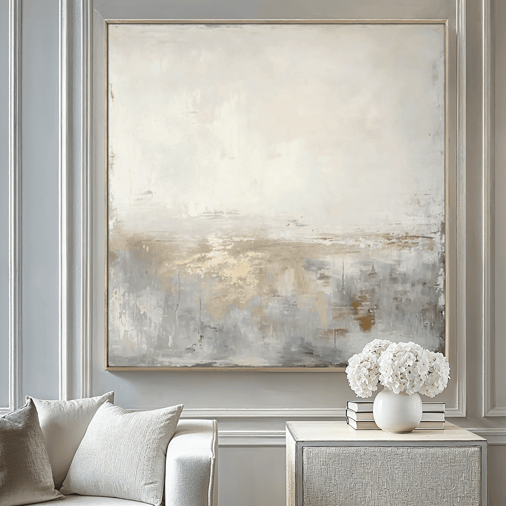Adele Neutral & Gold Metallic Framed Canvas Wall Art