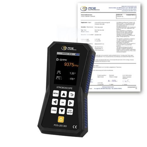 PCE Instruments Stroboskop PCE-LES 303-ICA inkl. ISO-Zertifikat |3 High Power LEDs |Blitzfrequenz 60 ... 300000 FPM |IP52