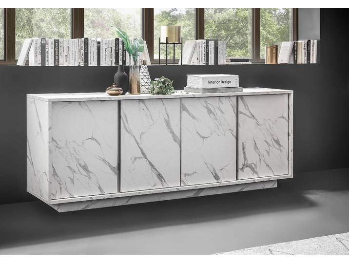 Sideboard HOME AFFAIRE Carrara , weiss (weiß marmor, optik), B:180cm H:79cm T:43cm, Sideboards, Sideboard, grifflos