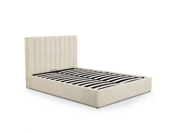 MOSAIKASA Lit Coffre Songe + Sommier Tissu bouclette Beige 140cm