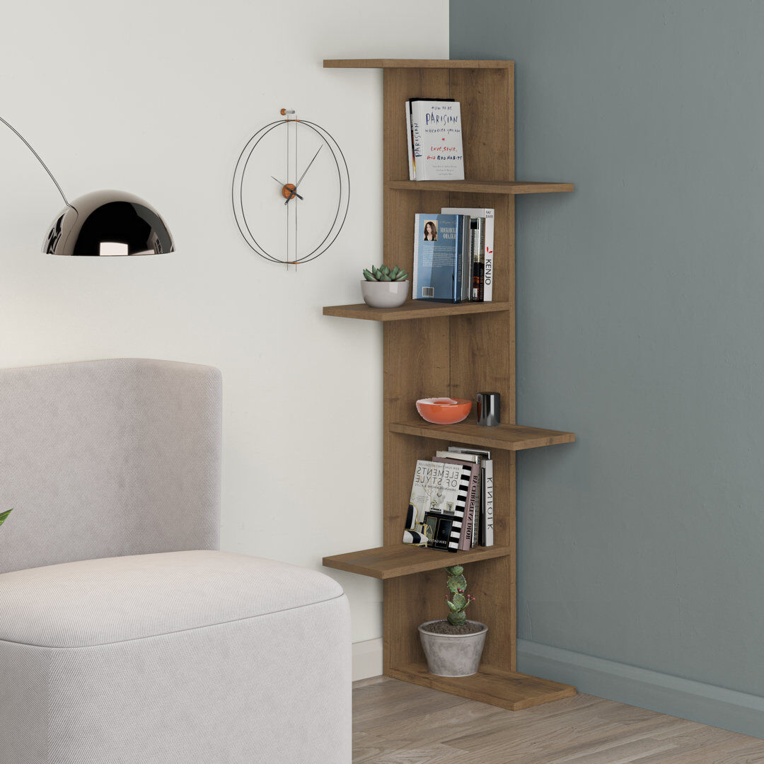 Zipcode Design Saso Corner Bookcase 5-Tier Storage Unit Hitit 141cm H X 37cm W X 37cm D