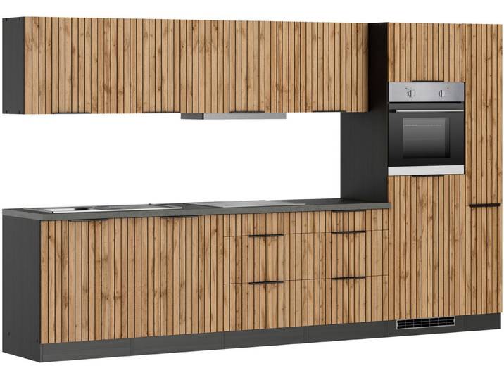 KOCHSTATION Küchenzeile KS-Lagos, wahlweise mit E-Geräten, Spüle edelstahl oder schwarz, Breite 330cm, GK-oder Induktionskochfeld,mit oder ohne KühlschrankGK