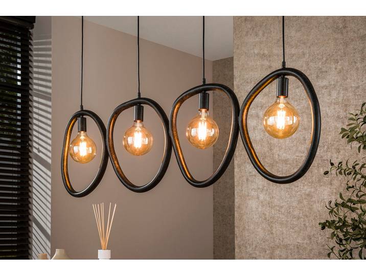 Pendelleuchte „Vionara“ – 4 Leuchten aus arktisch schwarzem Metall in organischer Ringform - Arktik Schwarz - Luxusbetten24