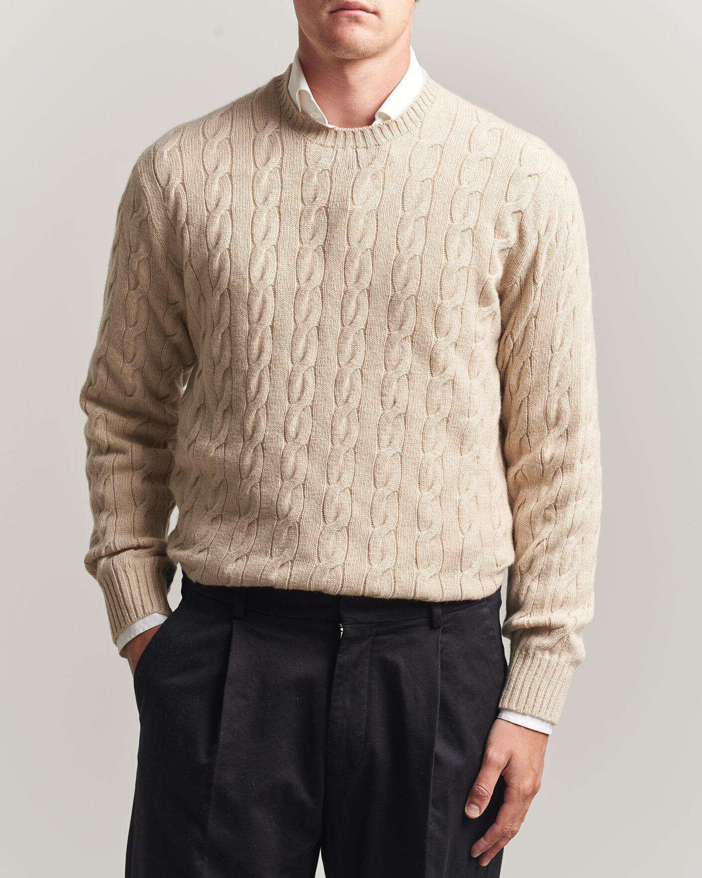 Ralph Lauren Purple Label Cashmere Cable Sweater Beige Melange men L Beige