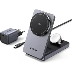 Ugreen Wireless Charger 3in1 (15 W), Wireless Charger, Grau, Silber