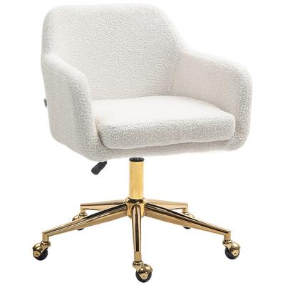OKWISH Bürostuhl Drehstuhl höhenverstellbar Cremeweiß 60x61x88 cm mit Armlehnen Samtoptik Stoffbezug 360 Grad drehbar Nylonrollen Chromfuß