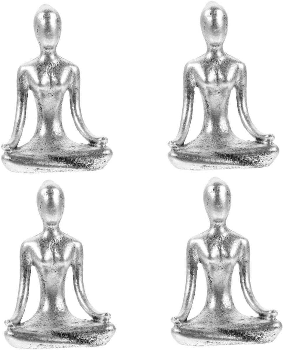 Zilveren Denker Beeldje in Yoga Pose - Abstracte Figuur voor Woonkamer Decoratie