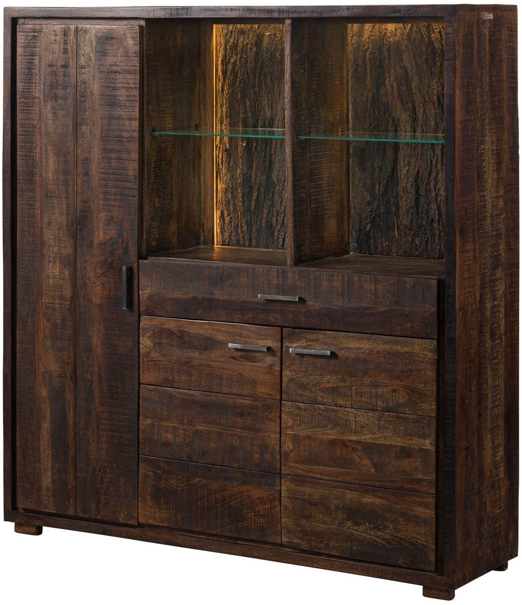 Bark Acacia Highboard Donkerbruin Massief Hout B/D/H: 140 x 40 x 150 cm