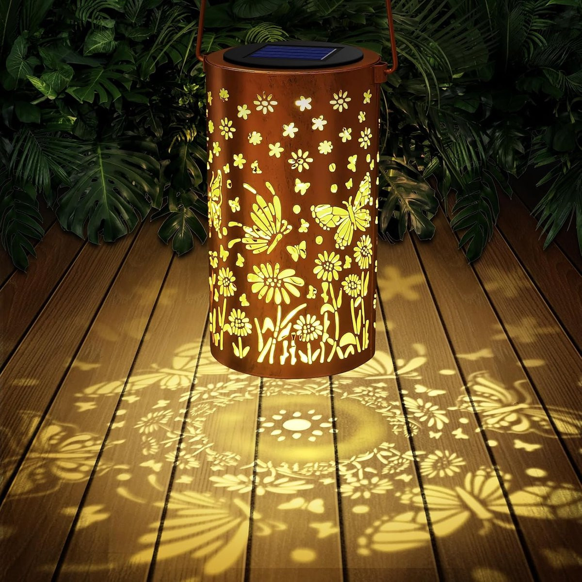 Merkloze Oosterse LED Zonne Lantaarn met Vlinder Patroon voor Tuin, Balkon en Terras