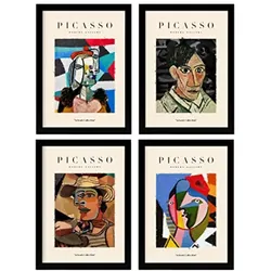 POSTER Set mit 4 Picassos Identifikationskollektion A4 Schwarzer Rahmen