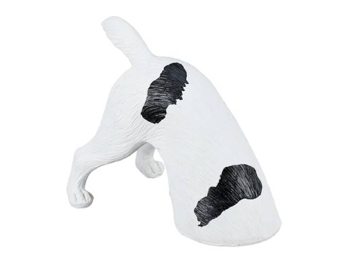 Relaxdays Statue Chien Qui Creuse\, HLP: 23x28x17 cm\, Figurine Jardin\, résistante aux intempéries\, polyrésine\, Blanc/Noir