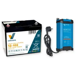 Voltrana Landstrom-Set 12,8V 102Ah Lithium LiFePO4 Batterie mit Victron Blue Smart IP22 12/30