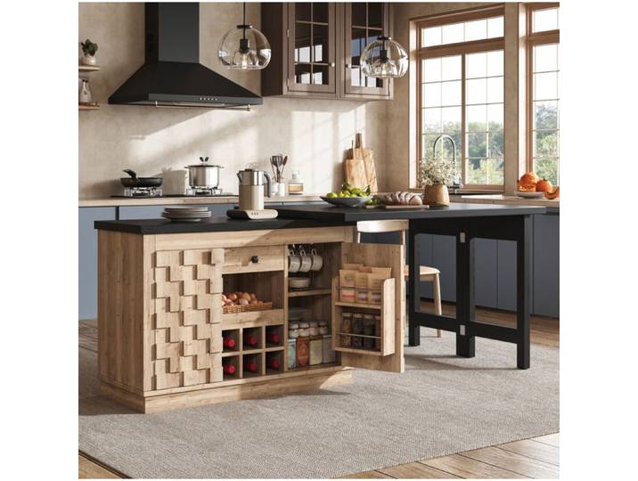 ROVRYN Îlot central de cuisine extensible pivotant à 360° 120-197 cm MDF aspect bois