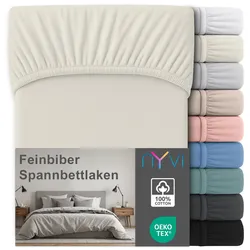 NYVI Feinbiber Spannbettlaken Deluxe für Matratzen bis 25 cm Steghöhe - Extra Warm & Weich, 100% Baumwolle, Bügelfrei, Vorgekrumpft Farbe:Creme;Größe:90x200 cm