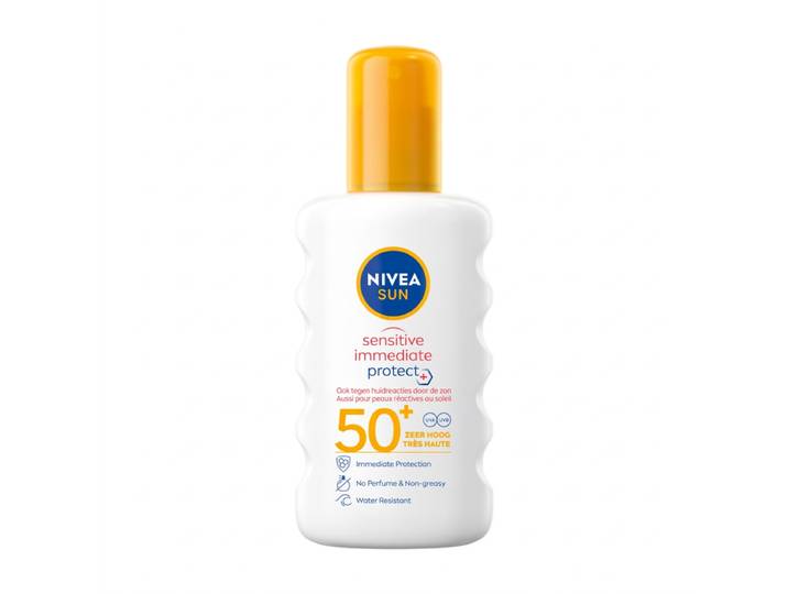 NIVEA SUN Sensitive Immediate Protect Zonnebrand Spray SPF 50+ - Zonnespray Gevoelige huid - Parfumvrij - 200 ml