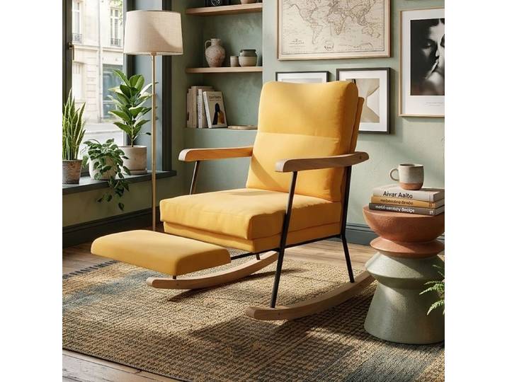 Fauteuil Rocking Chair Moderne avec Support de Jambes Extensible - Assise à Zones de Pression - Balancement Silencieux - Salon