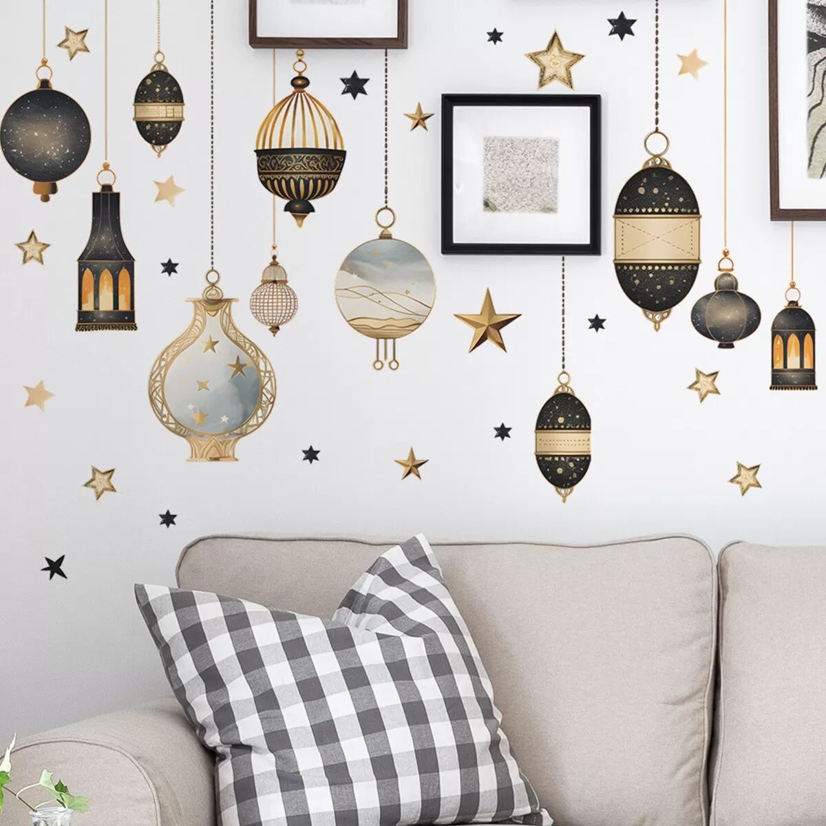 INF Stickers Muraux Décoratifs PVC Multicolores Lanternes et Étoiles - 30x90cm (2PCS)
