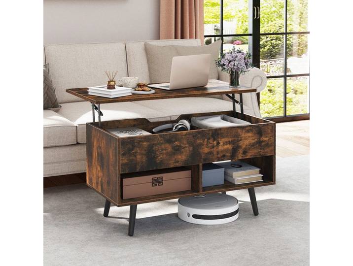 GIANTEX Table Basse Relevable- 2 Compartiments Ouverts- Table de Canapé avec Rangement- 80x40x46cm- Salon Bureau Chambre- Brun