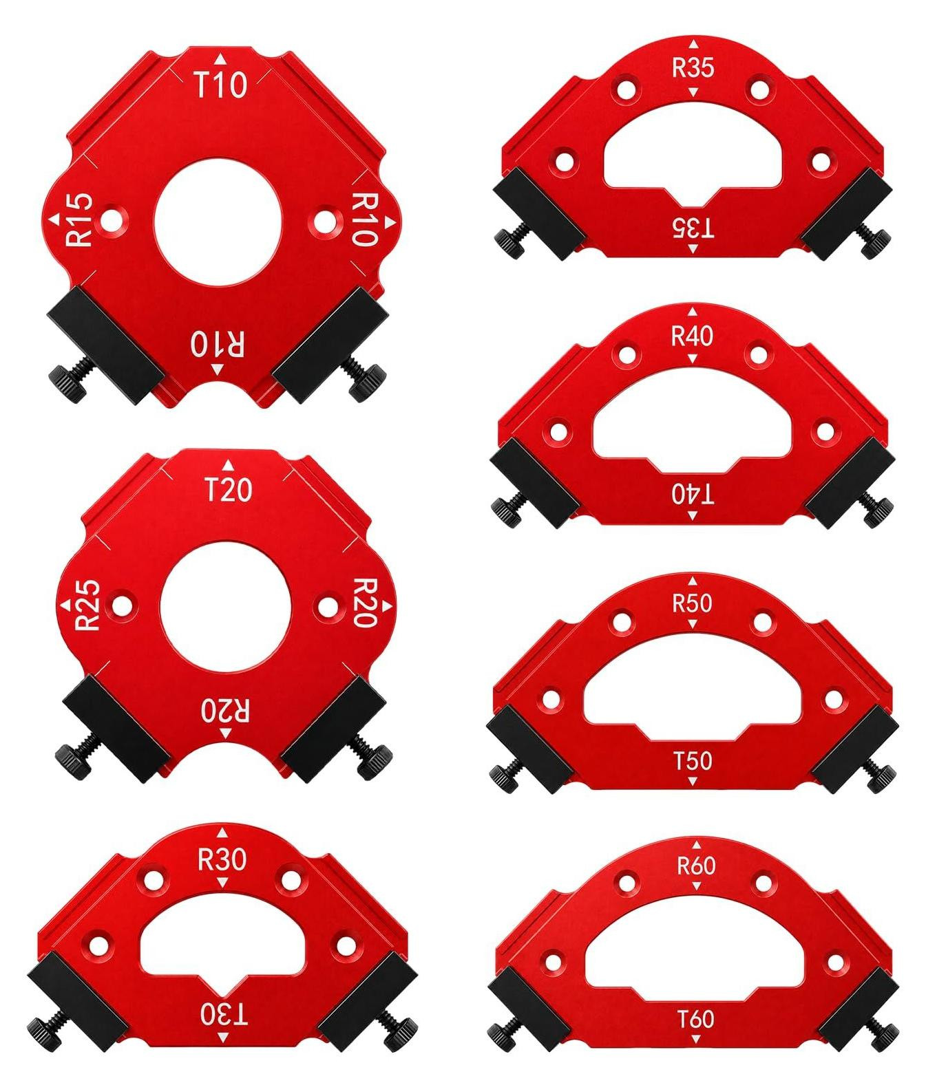 Selius Freessjablonen set voor houtbewerking, 7 stuks met 18 radius- en hoekmaten