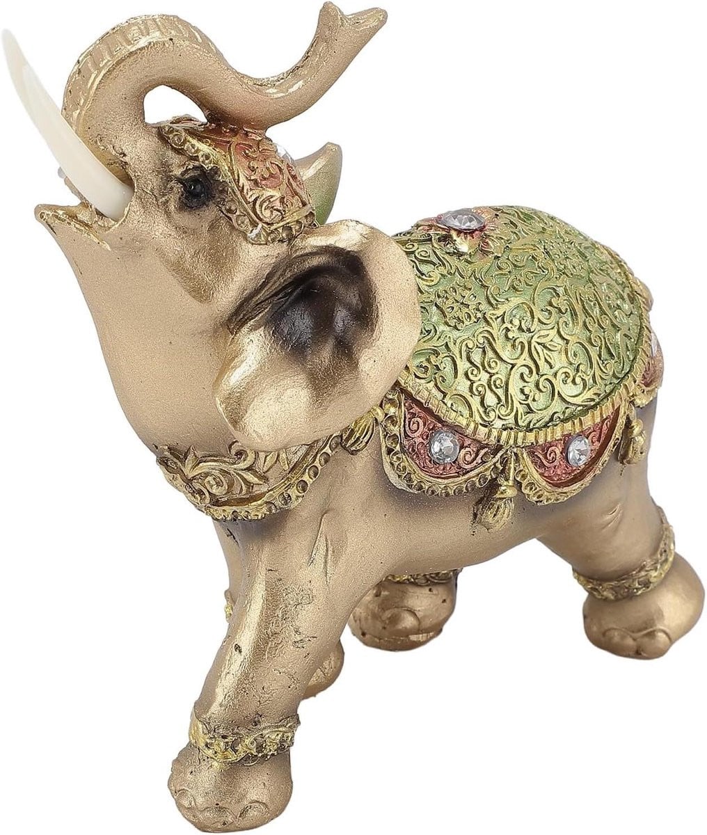 Groen Olifant Beeld Feng Shui Decoratie Hoogte: 17 cm