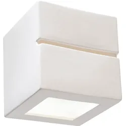 Wandlampe Keramik weiß E27 Wandleuchte Innen Oben und Unten Treppenhaus Lampe Wand, Leuchte bemalbar, 1x E27, LxH 15x15 cm