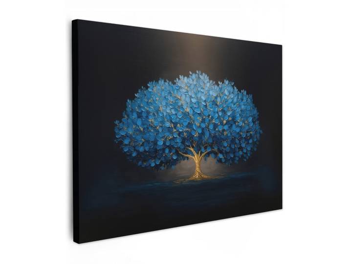 MuchoWow Leinwandbild - Baum - Blau - Blätter - Pinselstriche - 80x60 - Malerei, Textil, Kiefer, Abstrakt, Rechteckig, 80x60 cm, gerahmt, Bilder & Rahmen, Bilder, Wandbilder