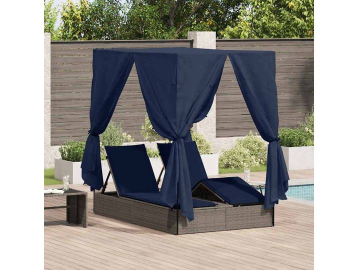 vidaXL Doppelte Sonnenliege Schwarz Poly-Rattan