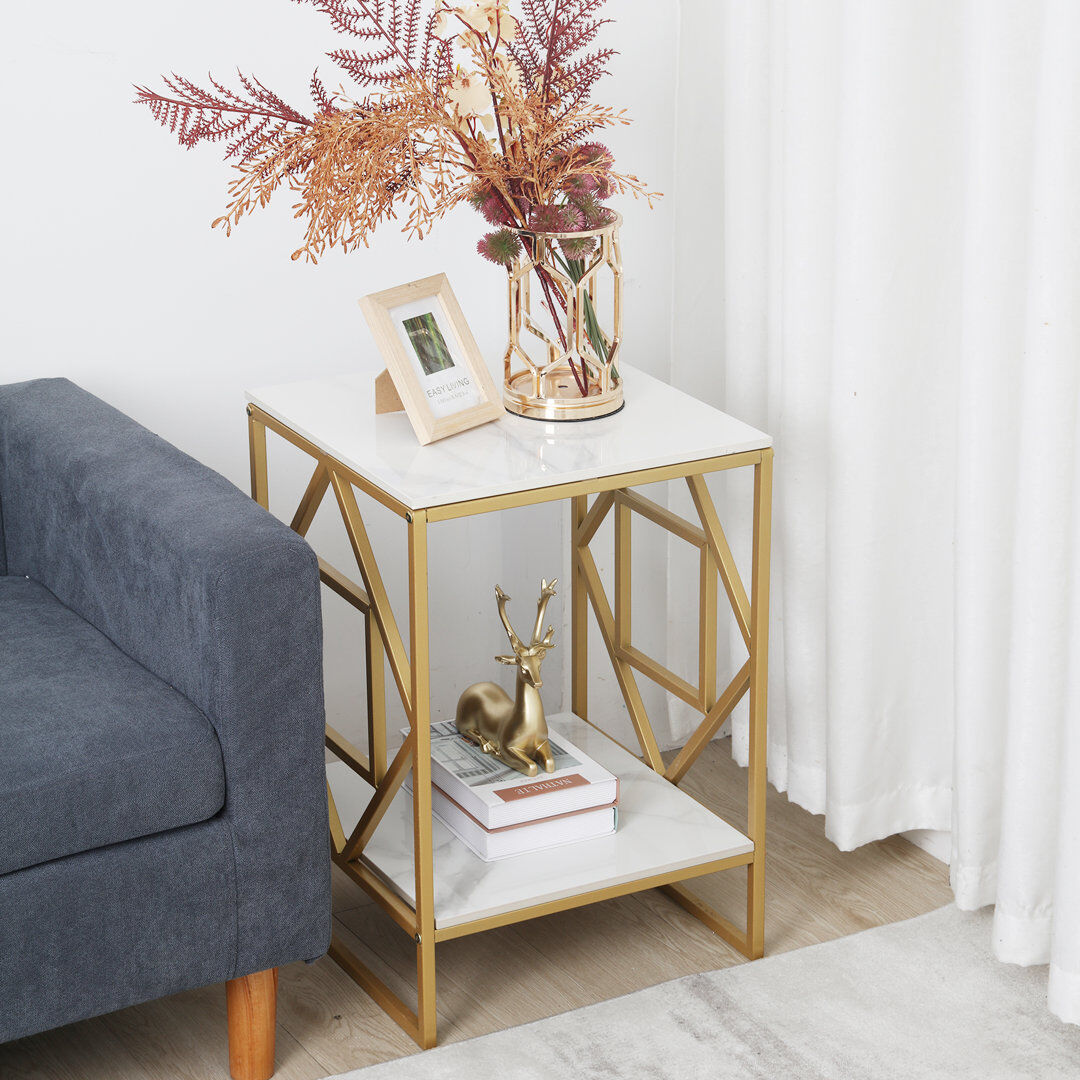 Metro Alfio Marble Top Frame Square Side Table Gold 58cm H X 40cm W X 40cm D