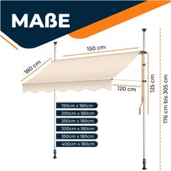 Kesser, Markise, Klemmmarkise mit Handkurbel Balkon Markise, Balkonmarkise Markise (1.50 m)
