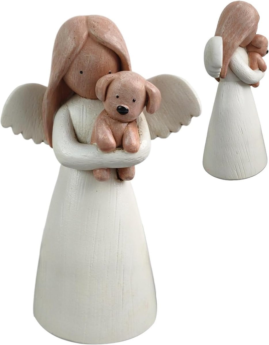 Engelenbeeld Hars Antiek Wit Decoratie voor Hondenliefhebbers Hoogte: 12 cm