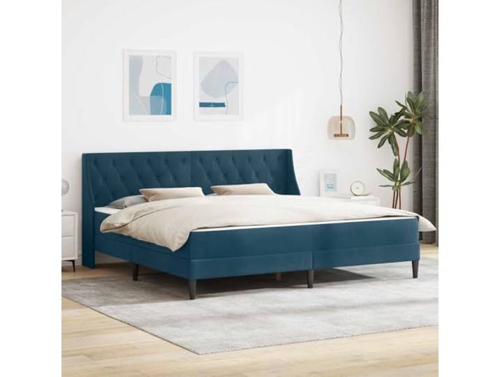 KTHLBRH Bettgestell mit Matratze Blau 200 x 200 cm Samt Samtbezug, Schaumstoffmatratze, Lattenrost, Kunststoffbeine, fleckenresistent, pflegeleicht