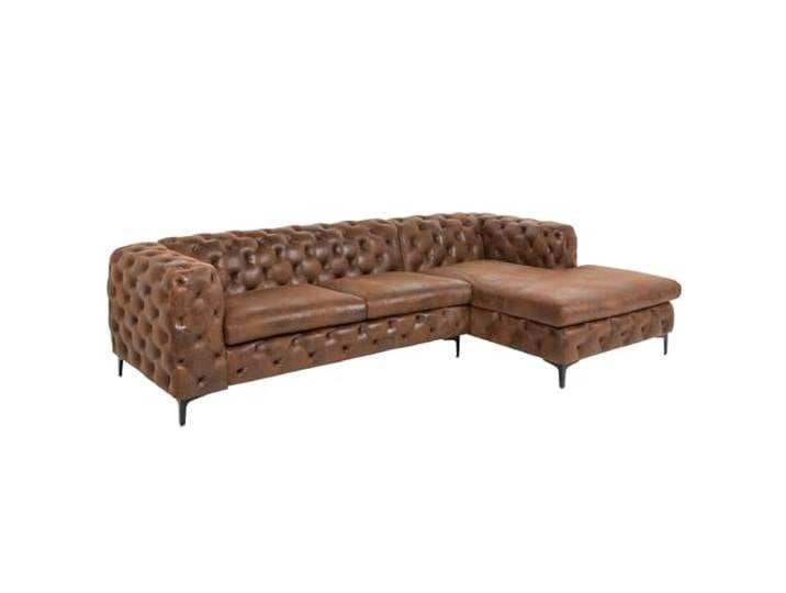 Ecksofa MODERN BAROCK - 275cm - antik braun - Microfaser - Federkern Taschenfederkern, Wildleder-Optik, Chesterfield-Design, englischer Stil, Rundum-Bezug, pflegeleicht